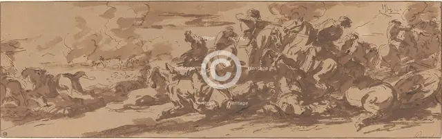 Cavalry Battle near a River. Creator: Walter Paris.