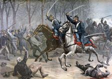 Cavalry charge, German riots in Leipzig, 1892. Artist: Henri Meyer