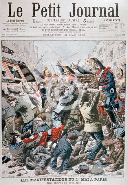 Cavalry Charge during the Demonstration for the 1st May in Paris, 1906. Artist: Unknown