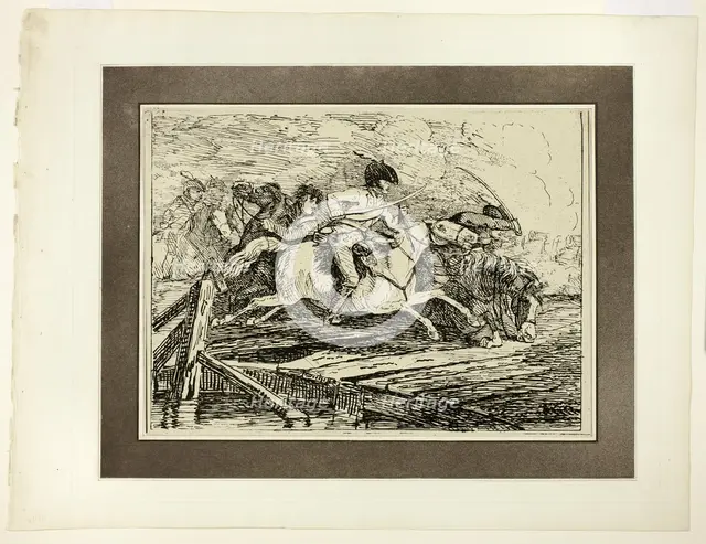 Cavalry Charging, from the first issue of Specimens of Polyautography, 1801, published 1803. Creators: Johann Conrad Gessner, Philipp André, James Heath.