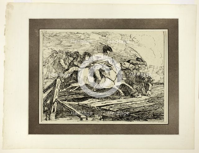Cavalry Charging, from the first issue of Specimens of Polyautography, 1801, published 1803. Creators: Johann Conrad Gessner, Philipp André, James Heath.
