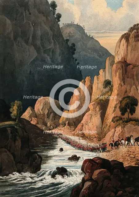 Cavalry marching through a mountain river, Afghanistan. Creator: Unknown.