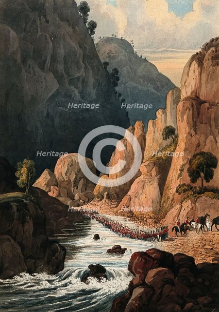 Cavalry marching through a mountain river, Afghanistan. Creator: Unknown.