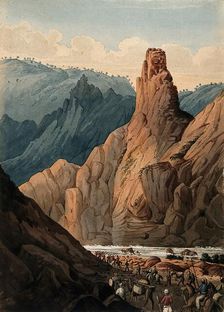 Cavalry passing mountain river, Afghanistan. Creator: Unknown