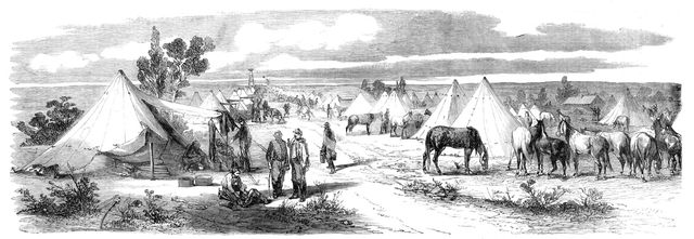 Cavalry quarters at the camp of Chalons - from a drawing by M. Beaucé, 1860. Creator: Unknown.