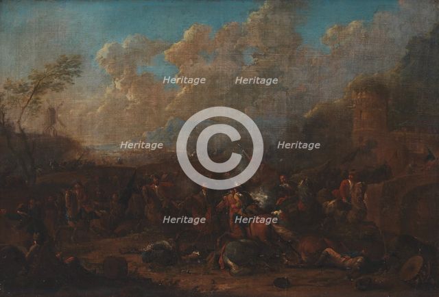 Cavalry Skirmish at a Fortress, 1693-1733. Creator: Karel Breydel.