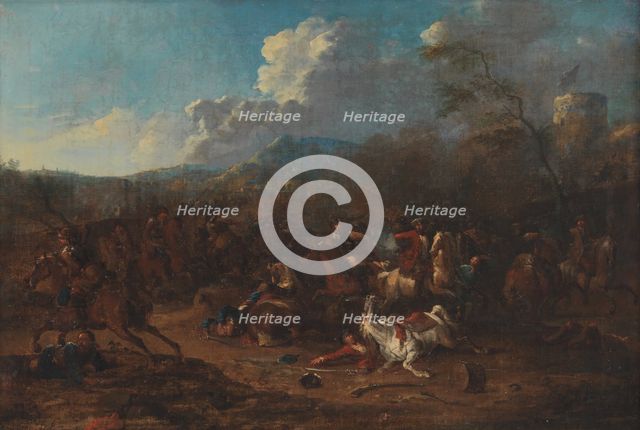 Cavalry Skirmish at a Fortress, 1693-1733. Creator: Karel Breydel.