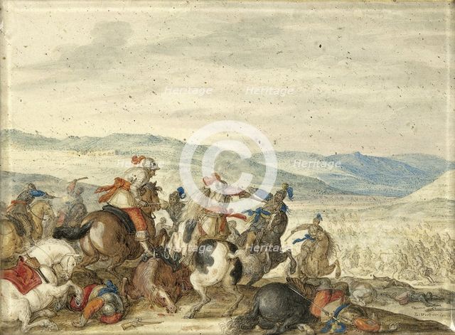 Cavalry Skirmish Mountainous Landscape, 1636-1640. Creator: Bartholomaus Dietterlin.