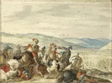 Cavalry Skirmish Mountainous Landscape, 1636-1640. Creator: Bartholomaus Dietterlin
