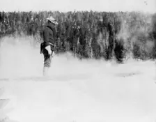 Cavalryman guard at Midway geyser basin, Yellowstone National Park, 1903. Creator: Frances Benjamin Johnston