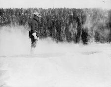Cavalryman guard at Midway geyser basin, Yellowstone National Park, 1903. Creator: Frances Benjamin Johnston