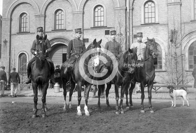 Cavalrymen outside the regimental stores, Landskrona, Sweden 1926. Artist: Unknown