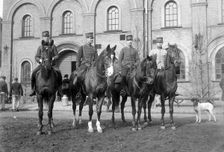 Cavalrymen outside the regimental stores, Landskrona, Sweden 1926. Creator: Unknown