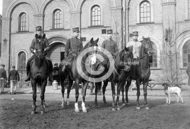 Cavalrymen outside the regimental stores, Landskrona, Sweden 1926. Creator: Unknown.