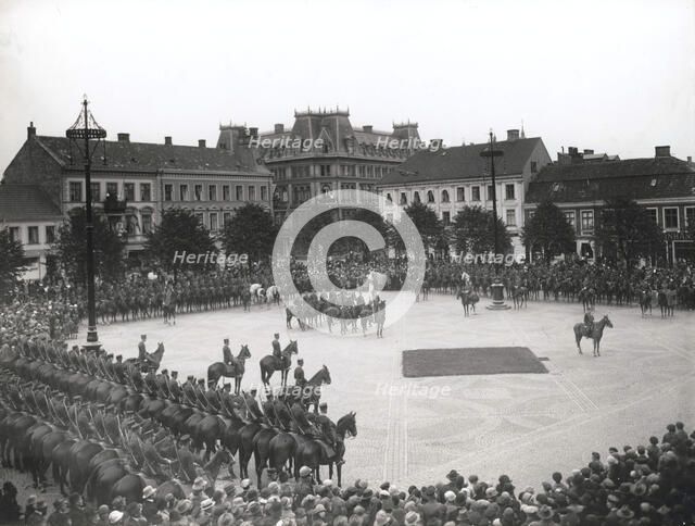 Cavalrymen parade in Town Hall Square before leaving for Malmo, Landskrona, Sweden, 1926. Artist: Unknown