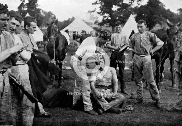 Cavalrymen preparing for Sunday parade, 1896. Artist: Knight