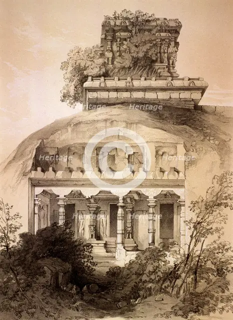Cave with Structural Vimana, Mahavellipore. Artist: Thomas Colman Dibdin