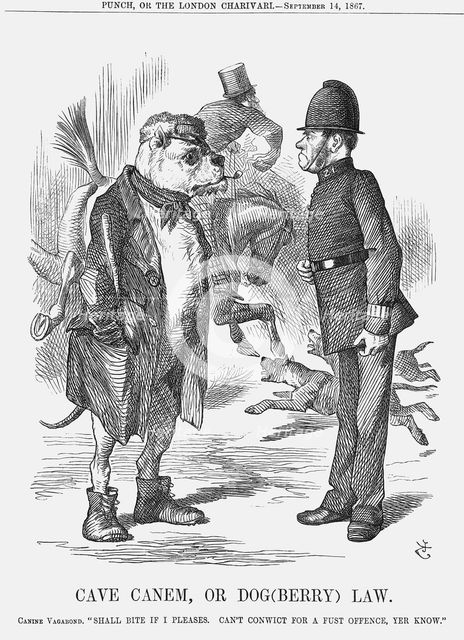 'Cave Canem, or Dog(berry) Law', 1867. Creator: John Tenniel.