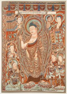 Cave painting showing the worship of the Buddha Simha, pub. C1913. Creator: German School (20th Century)
