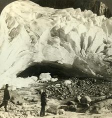 Cavernous mouth of huge Brigsdal glacier where melting ice forms mountain torrents, Norway c1905. Creator: Unknown
