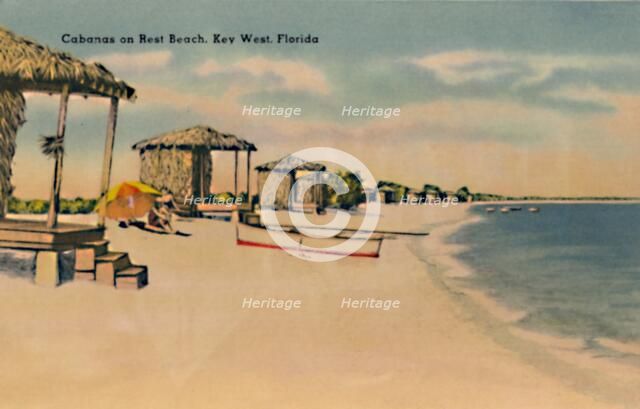 'Cabanas on Rest Beach, Key West, Florida', c1940s. Artist: Unknown.