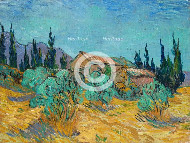 Cabanes de bois parmi les oliviers et cyprès (Wooden Cabins among the Olive Trees...), 1889. Creator: Gogh, Vincent, van (1853-1890).