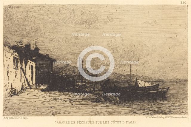 Cabanes de pecheurs sur les cotes d'Italie. Creator: Adolphe Appian.