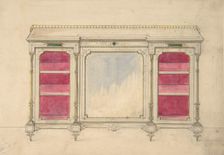 Cabinet Design with a Mirrored Front and Red Shelves, 19th century. Creator: Anon