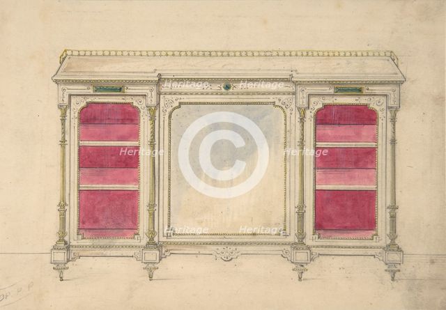 Cabinet Design with a Mirrored Front and Red Shelves, 19th century. Creator: Anon.