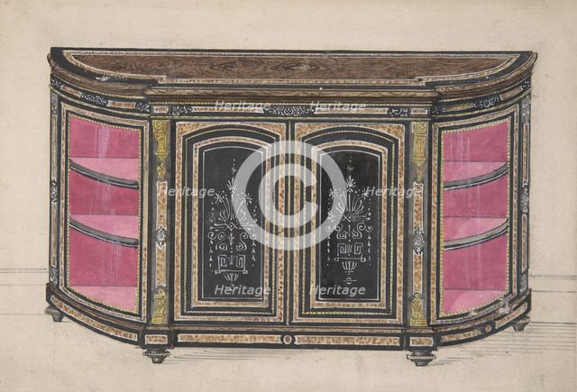 Cabinet Design with Black Doors and Red Interior, 19th century. Creator: Anon.