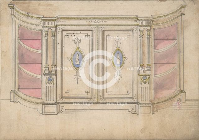 Cabinet Design with Doors Adorned with Porcelain Plaques, 19th century. Creator: Anon.