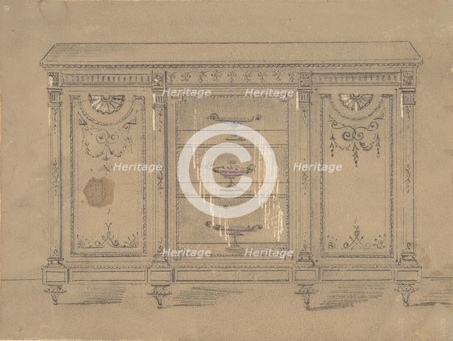 Cabinet Design with Glass Center Door, 19th century. Creator: Anon.