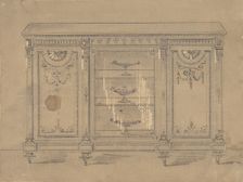 Cabinet Design with Glass Center Door, 19th century. Creator: Anon