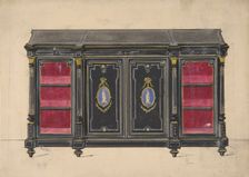 Cabinet Design with Porcelain Plaques and Red Interior, 19th century. Creator: Anon