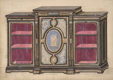 Cabinet Design with Renaissance style Ornament and Red Interior, 19th century. Creator: Anon