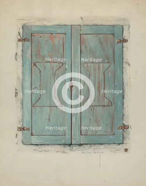 Cabinet Doors at Mission San Jose de Guadalupe, c. 1938. Creator: Bertha Semple.