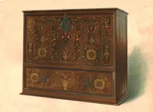 Cabinet inlaid with marquetry, 1904. Artist: Shirley Slocombe