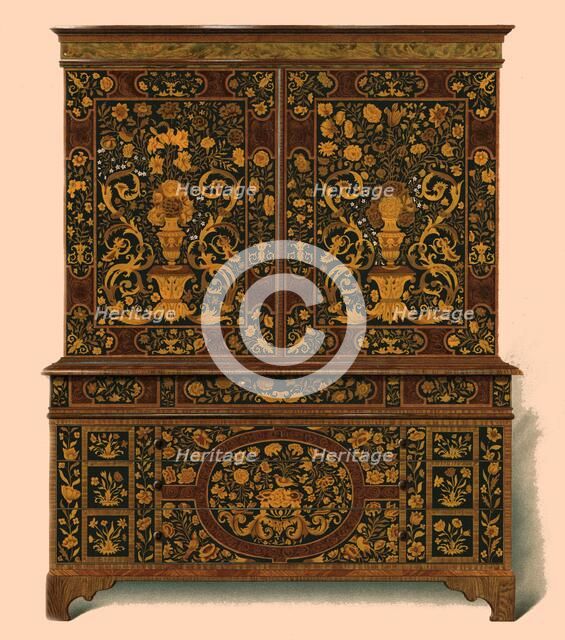 Cabinet press inlaid with marquetry, 1905. Artist: Shirley Slocombe.