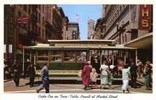 Cable car on a turntable, Powell at Market Street, San Francisco, California, USA, 1957