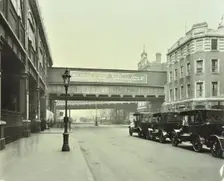 Cabs waiting outside Waterloo Station, Lambeth, London, 1930