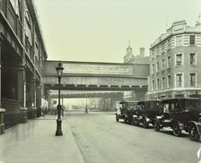Cabs waiting outside Waterloo Station, Lambeth, London, 1930