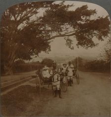 Cabs drawn by natives on a residence road, Durban, S. Africa c1900