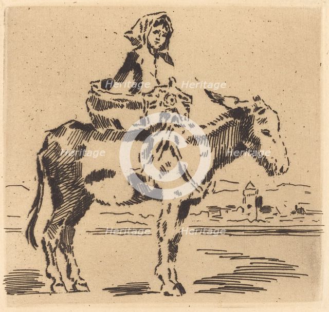 Cacoletière à la Tour (Woman Riding an Ass near a Tower). Creator: Felix Hilaire Buhot.
