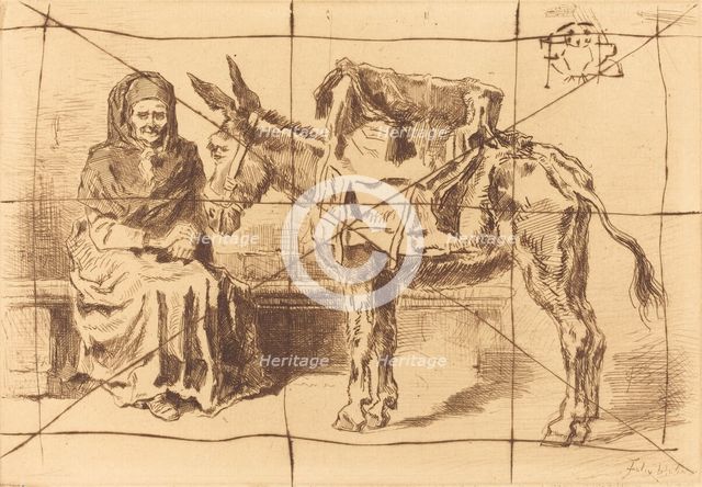 Cacoletière Assise (Seated Woman and Ass), 1875. Creator: Felix Hilaire Buhot.