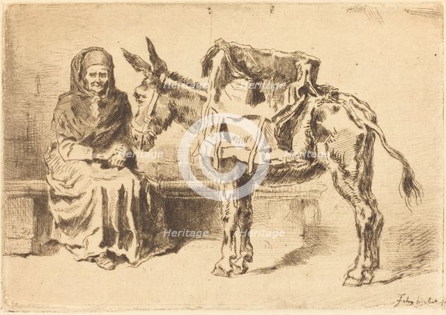 Cacoletière Assise (Seated Woman and Ass), 1875. Creator: Felix Hilaire Buhot.
