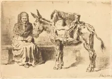 Cacoletière Assise (Seated Woman and Ass), 1875. Creator: Felix Hilaire Buhot