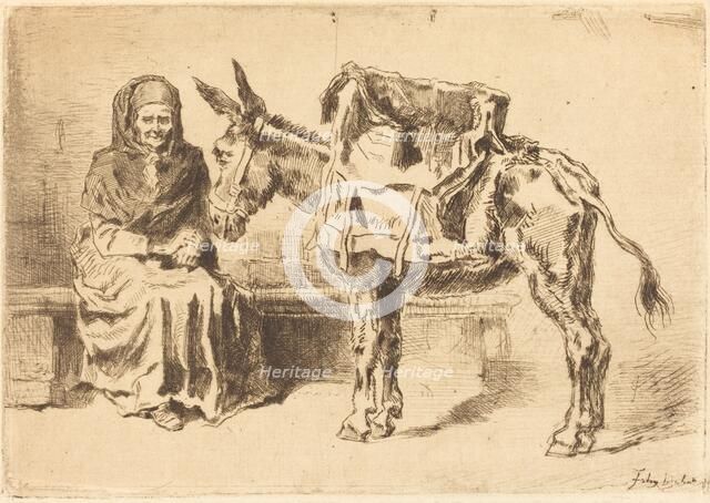 Cacoletière Assise (Seated Woman and Ass), 1875. Creator: Felix Hilaire Buhot.