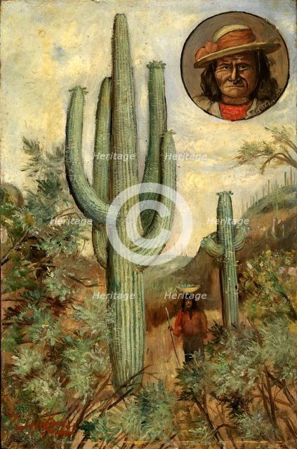 Cactus Landscape with Portrait of Geronimo, 1886-1909. Creator: Henry H. Cross.