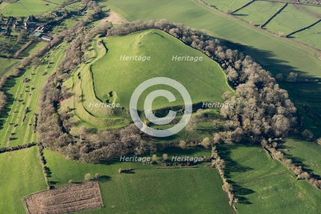 Cadbury Castle, the earthwork remains of an Iron Age hillfort, Somerset, 2019. Creator: Damian Grady.