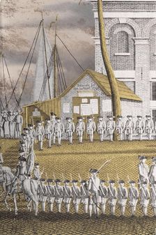 Cadets Formed into Line in front of the Zeerecht Building on the Slijpsteenmarkt, Amsterdam, 1796. Creator: Jonas Zeuner